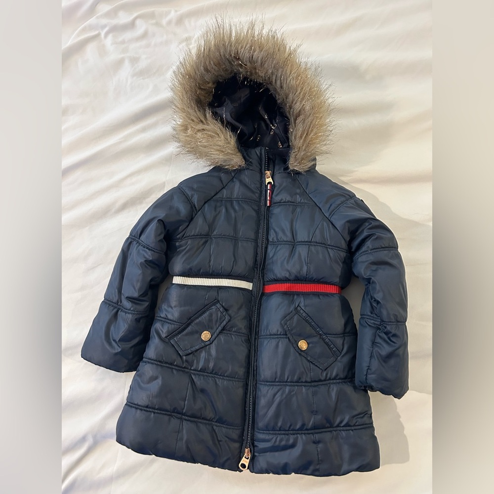 Tommy Hilfiger Toddler Puffer Coat Fur Hood Navy 3T Winter Jacket